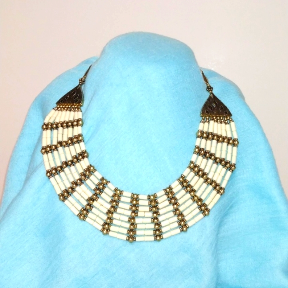 3-13 lucky brand white and silvertone beads  nice